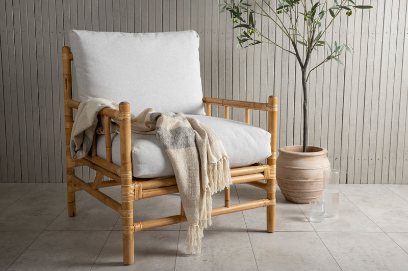 Cane 1-sits soffa - Bamboo / Grey Cushion
